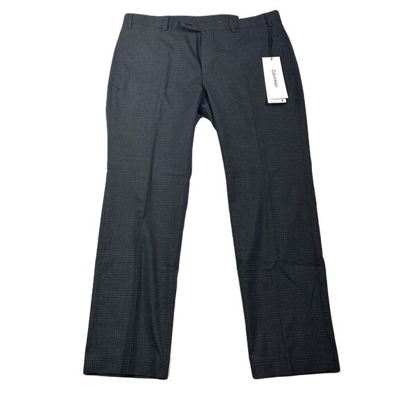 Calvin Klein Performance‎ Dress Pants Mens 38 x 29 Charcoal Plaid Slim-Fit NEW - Picture 1 of 7
